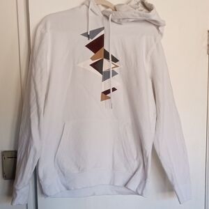 Express Men White and Brown Geometric Hoodie Sweatshirt Size Small Like New